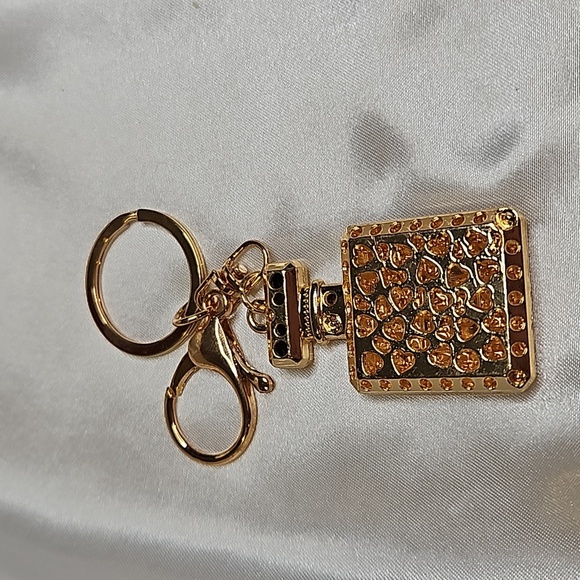 Keychain - Purse Hang Tag Pink Rhinestones Gold Tone - Picture 3 of 3